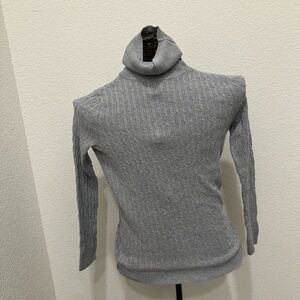 Talbots Light Gray Cable Knit Turtleneck Sweater